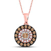 14k Rose Gold Womens Round Brown Diamond Halo Solitaire Pendant 3/8 Cttw
