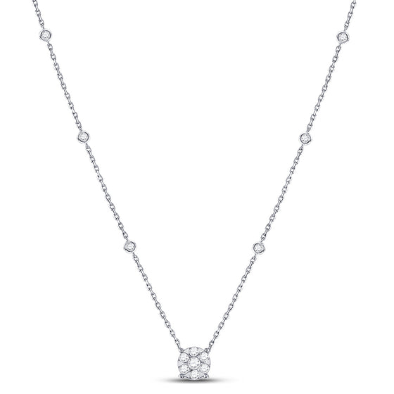 14k White Gold Womens Round Diamond Fashion Cluster Necklace 5/8 Cttw