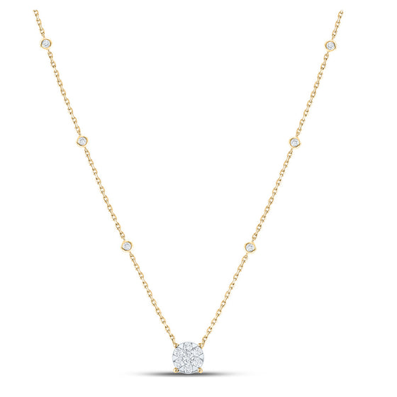 14k Yellow Gold Womens Round Diamond Fashion Cluster Necklace 5/8 Cttw