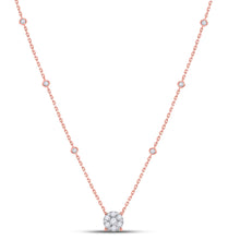  14k Rose Gold Womens Round Diamond Flower Cluster Necklace 5/8 Cttw