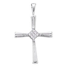  14k White Gold Womens Princess Diamond Cross Pendant 1/10 Cttw