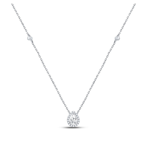 14k White Gold Womens Pear Diamond Fashion Teardrop Necklace 1/2 Cttw