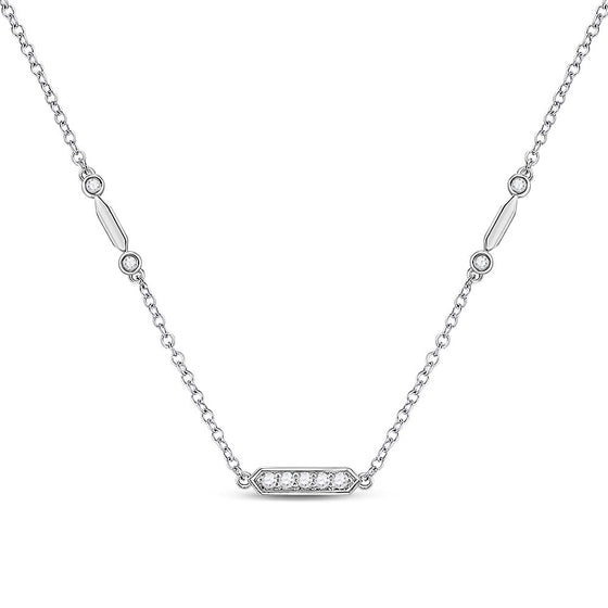 14k White Gold Womens Round Diamond Fashion Bar Necklace 1/4 Cttw
