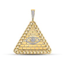  10k Yellow Gold Mens Round Diamond All-Seeing Eye Pyramid Charm Pendant 1/5 Cttw