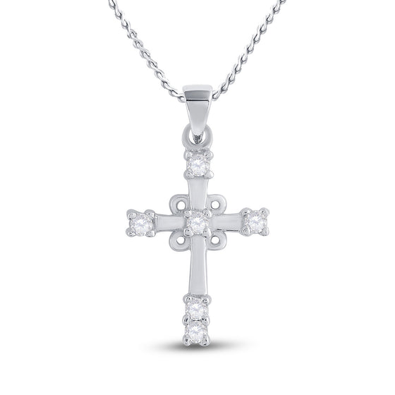 10k White Gold Womens Round Diamond Cross Pendant 1/10 Cttw