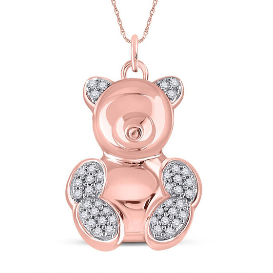 10k Rose Gold Womens Round Diamond Teddy Bear Animal Pendant 1/10 Cttw