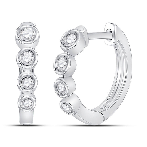 14k White Gold Womens Round Diamond Fashion Hoop Earrings 1/4 Cttw