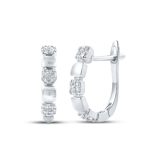14k White Gold Womens Round Diamond Hoop Earrings 1/10 Cttw