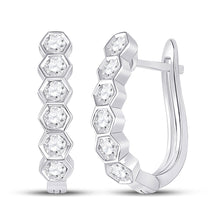  14k White Gold Womens Round Diamond Hexagon Hoop Earrings 5/8 Cttw