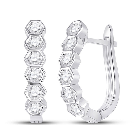 14k White Gold Womens Round Diamond Hexagon Hoop Earrings 5/8 Cttw