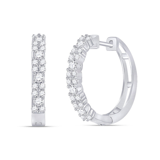 14k White Gold Womens Round Diamond Hoop Earrings 3/4 Cttw