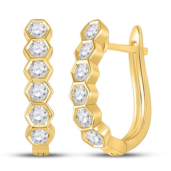 14k Yellow Gold Womens Round Diamond Hoop Earrings 5/8 Cttw
