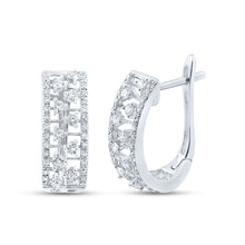  14k White Gold Womens Round Diamond Oblong Hoop Earrings 3/4 Cttw