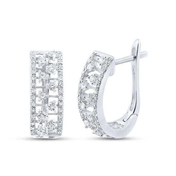 14k White Gold Womens Round Diamond Oblong Hoop Earrings 3/4 Cttw