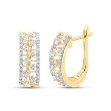  14k Yellow Gold Womens Round Diamond Oblong Hoop Earrings 1/2 Cttw