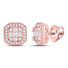  14k Rose Gold Womens Baguette Diamond Cluster Fashion Earrings 3/8 Cttw