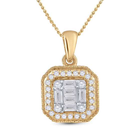14k Yellow Gold Womens Round Diamond Cushion Cluster Pendant 1/4 Cttw