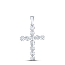  10k White Gold Womens Round Diamond Cross Pendant 1/2 Cttw