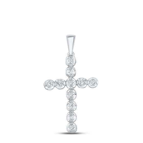 10k White Gold Womens Round Diamond Cross Pendant 1/2 Cttw
