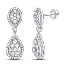  14k White Gold Womens Round Diamond Teardrop Dangle Earrings 7/8 Cttw