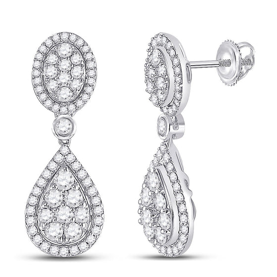 14k White Gold Womens Round Diamond Teardrop Dangle Earrings 7/8 Cttw