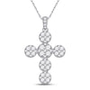 14k White Gold Womens Round Diamond Cluster Cross Pendant 1-1/3 Cttw
