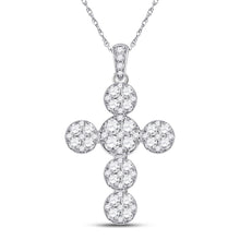  14k White Gold Womens Round Diamond Cluster Cross Pendant 1-1/3 Cttw