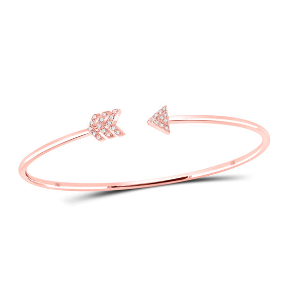10k Rose Gold Womens Round Diamond Arrow Bangle Bracelet 1/10 Cttw