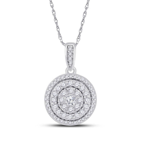 10k White Gold Womens Round Diamond Circle Cluster Pendant 1/2 Cttw