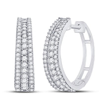  14k White Gold Womens Round Diamond Fashion Tapered Hoop Earrings 1 Cttw