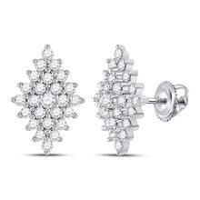  14k White Gold Womens Round Diamond Marquise-shape Cluster Earrings 1/2 Cttw