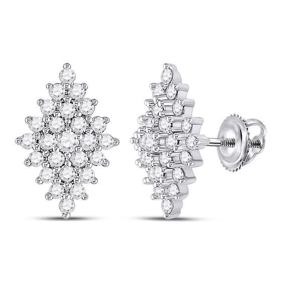 14k White Gold Womens Round Diamond Marquise-shape Cluster Earrings 1/2 Cttw