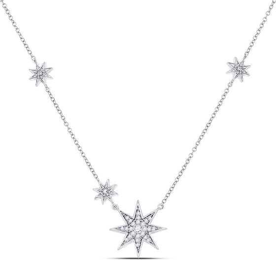 14k White Gold Womens Round Diamond Starburst Fashion Necklace 1/5 Cttw