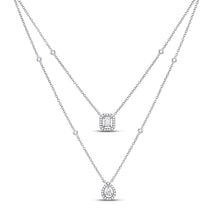 14k White Gold Womens Emerald Diamond Double Pendant Fashion Necklace 5/8 Cttw