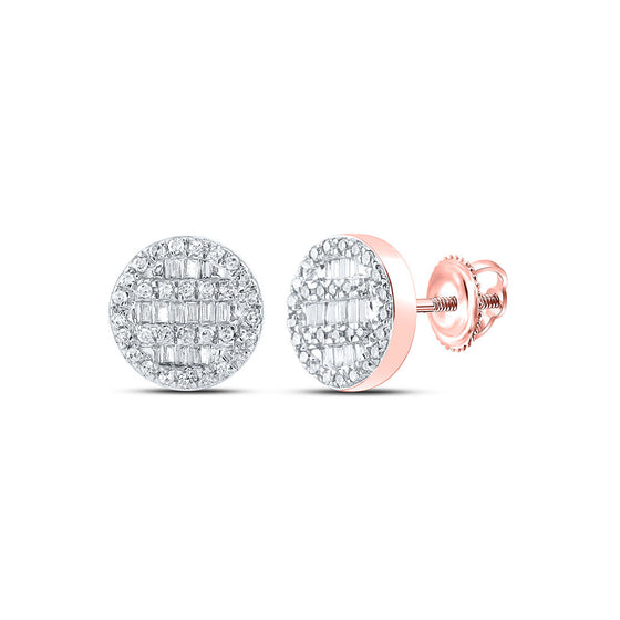 10k Rose Gold Womens Baguette Diamond Circle Cluster Earrings 1/3 Cttw