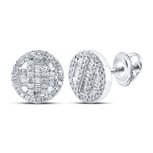  10k White Gold Baguette Diamond Circle Cluster Earrings 1/3 Cttw