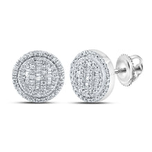  10k Yellow Gold Baguette Diamond Circle Cluster Earrings 1/2 Cttw