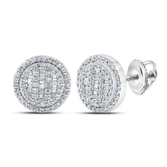 10k Yellow Gold Baguette Diamond Circle Cluster Earrings 1/2 Cttw