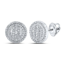  10k White Gold Baguette Diamond Disk Circle Earrings 1/2 Cttw