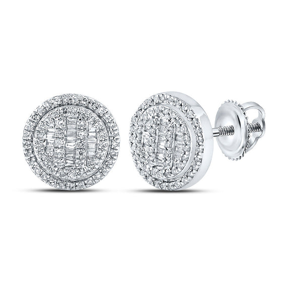 10k White Gold Baguette Diamond Disk Circle Earrings 1/2 Cttw