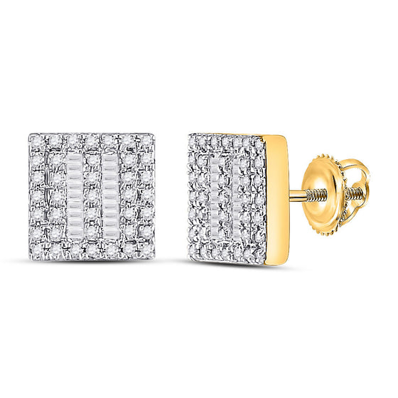 10k Yellow Gold Baguette Diamond Square Earrings 1/3 Cttw