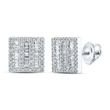  10k White Gold Baguette Diamond Square Earrings 1/2 Cttw