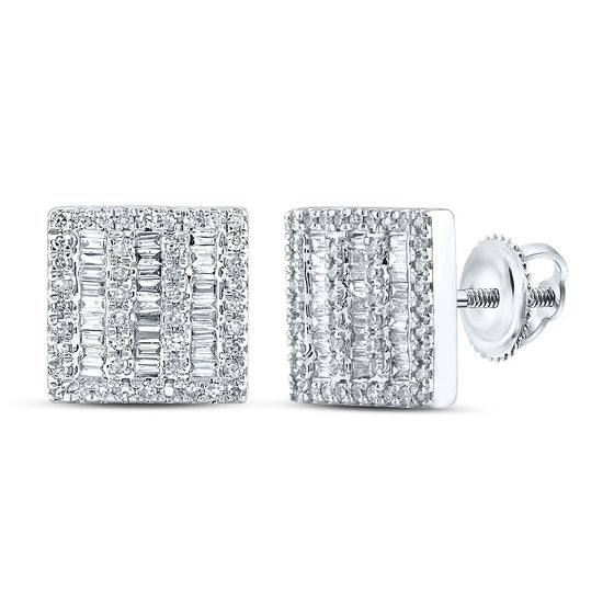 10k White Gold Baguette Diamond Square Earrings 1/2 Cttw