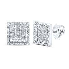  10k White Gold Baguette Diamond Square Earrings 1/2 Cttw