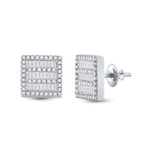  10k White Gold Womens Baguette Diamond Square Earrings 1/3 Cttw