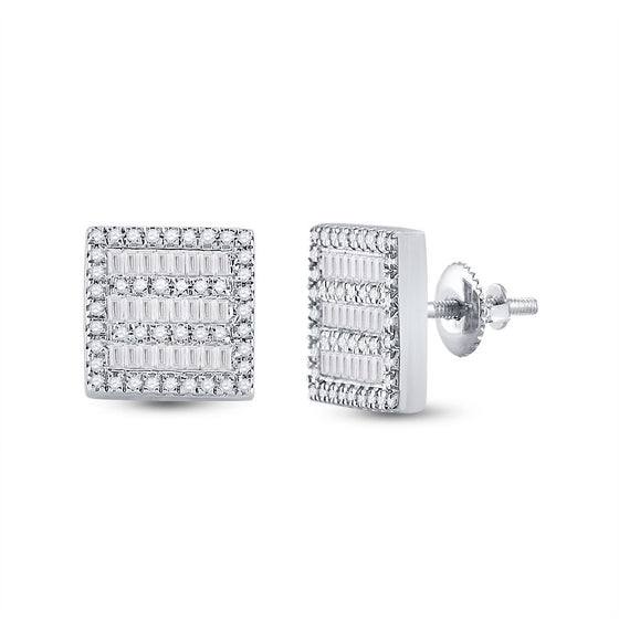 10k White Gold Womens Baguette Diamond Square Earrings 1/3 Cttw