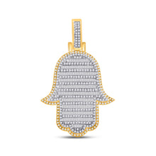  10k Yellow Gold Mens Baguette Diamond Hamsa Charm Pendant 2 Cttw