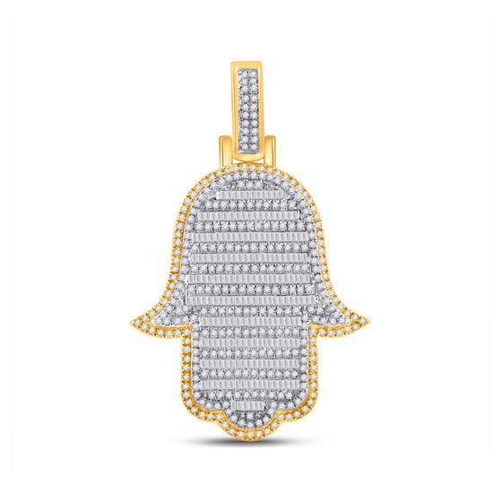 10k Yellow Gold Mens Baguette Diamond Hamsa Charm Pendant 2 Cttw