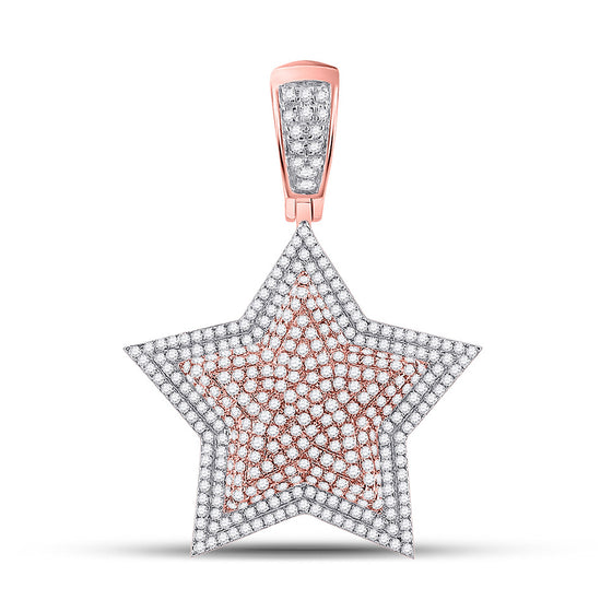 10k Two-tone Gold Mens Round Diamond Star Charm Pendant 1-5/8 Cttw