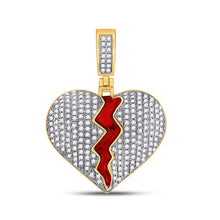  10k Yellow Gold Mens Round Diamond Broken Split Heart Charm Pendant 3/4 Cttw